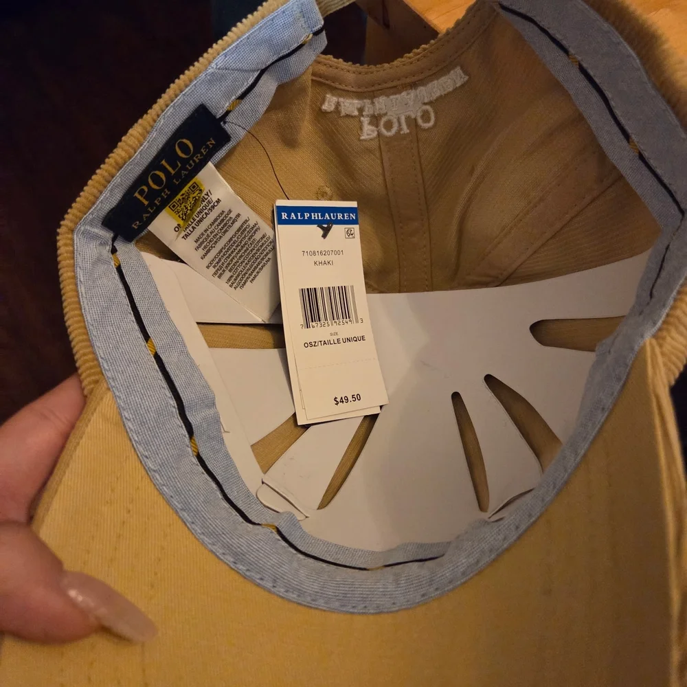 Ralph Lauren Corduroy Polo Player Cap in Tan with Red Accent - Picture 4 of 8